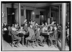 boys in a reading room playing games, Boston 1909