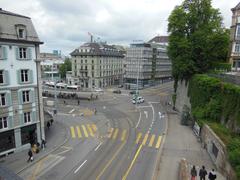 central tram stop in Zurich from the Polybahn