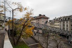 Funicular track in Zürich with roads below