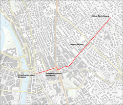 Location map of the Rügen & Cie. Project for the construction of a Zürichberg-Bahn