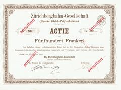 Share certificate of the Zürichbergbahn-Gesellschaft from 1888