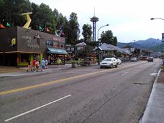 a panoramic view of Gatlinburg with the Great Smoky Mountains in the background