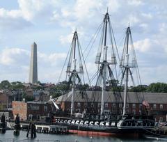 Bunker Hill Monument and USS Constitution viewed from Boston Harbor