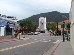 City center of Estes Park with Park Theatre along US36 and C-66