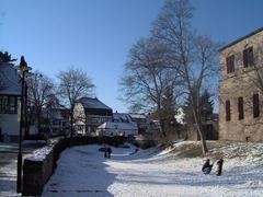 Burg Dreieichenhain moat with palace visible on the right