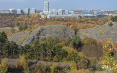 View of Hemrovy skály from Butovice hill fort with Nové Butovice and Vidoule hill in the background