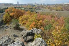 View from Hemrovy skály towards Asuán retention reservoir and Velká Ohrada housing estate