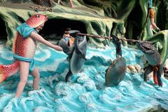 Aquatic creatures statue featuring a man, turtle, crab, and toad from Haw Par Villa