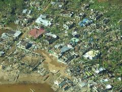 Aerial view of Surigao City with visible devastation