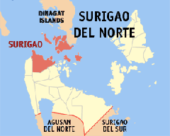 Map of Surigao del Norte showing Surigao City