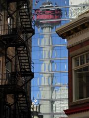 Calgary Tower reflected in a nearby high rise