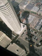 Calgary Tower casting shadow over downtown Calgary