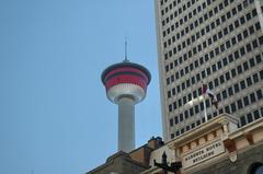 Calgary Tower with the Rocky Mountains in the background