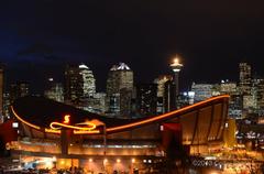 Calgary Tower with lit torch during night