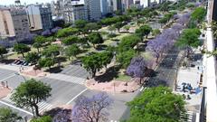 Av. 9 de Julio with blooming Jacarandas trees in November, Buenos Aires, Argentina