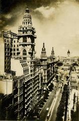 View from Avenida de Mayo in Buenos Aires of Palacio Barolo, La Inmobiliaria building, and National Congress building