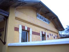 Anhumas Station in Campinas with a vintage train on the tracks