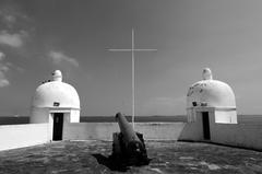 Skyline of Salvador, Brazil with historic Forte São Marcelo in the foreground