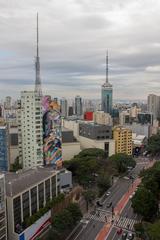 Aerial view of São Paulo, Brazil with tall buildings and a busy cityscape