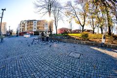 Urban street view with pavement and buildings