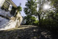 Historic footpath with cobblestones in Rio de Janeiro