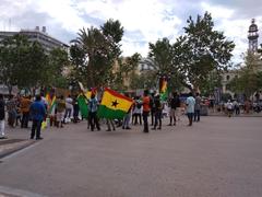 Ghanaians demonstrating in Plaza del Ayuntamiento, Valencia