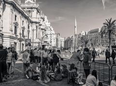 A group of people waiting in Valencia Major Square for the Mascleta to start