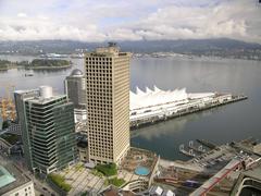 Canada Place with the world's tallest air traffic control tower viewed from Harbour lookout