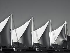 Four white sail-like structures of the Vancouver Convention Centre