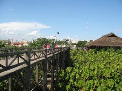 Belém waterfront area with trees, pathway, and buildings