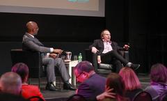 Buzz Bissinger speaking about The Mosquito Bowl with Adrian Harewood at the Canadian War Museum