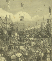 Arrival of the civic parade at Luís de Camões Square during the tricentennial celebrations of Luis de Camões