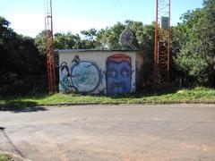 Graffiti on buildings with antennas at Morro da Borússia