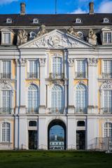 West facade of Schloss Brühl with view through the building to Brühl station