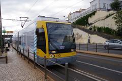 modern tram in urban setting