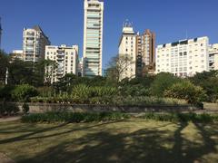 Panoramic view of Parque do Povo with lush greenery and modern architecture