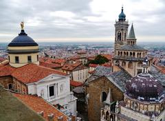 View from Campanone Civic Tower to the Cathedral of St. Alexander of Bergamo and the Basilica of St. Mary the Great