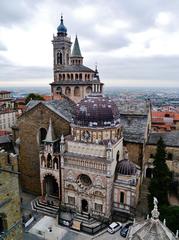 View from the Campanone Tower to the Basilica of Santa Maria Maggiore and Colleoni Chapel in Bergamo, Italy