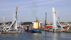 movable bridge over a harbor basin