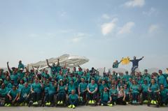 Brazilian athletes at 2016 Summer Paralympics at Boulevard Olímpico with Museu do Amanhã in background