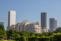 Aerial view of Rio de Janeiro with Christ the Redeemer statue and Sugarloaf Mountain