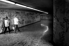 Black and white image of Restauradores Metro Station in Lisboa, Portugal