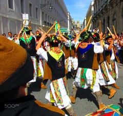 Folkloric Portuguese group performing traditional dance in Portugal