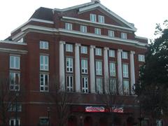 Front facade of The Tabernacle in Atlanta with visible tornado damage and new marquee