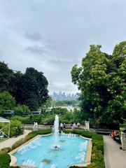 Casa Loma Castle fountain with Toronto skyline