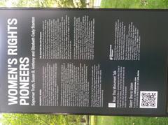 Information placard of the Women’s Rights Pioneers Monument in Central Park, New York City