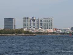 Fuji TV Building in Odaiba with Rainbow Bridge