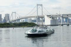 Hotaluna ship designed by Leiji Matsumoto near Rainbow Bridge in Tokyo