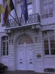 Martyrs' Square, Brussels with monument and Flemish Prime Minister's office