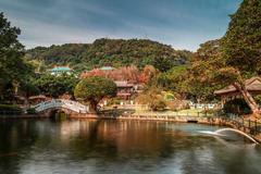 Zhishan Garden at National Palace Museum with mountains and water